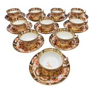 1860s Royal Crown Derby Imari Pattern Cups and Saucers by Stevenson & Hancock - Set of 10 For Sale