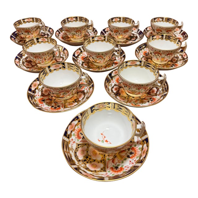 1860s Royal Crown Derby Imari Pattern Cups and Saucers by Stevenson & Hancock - Set of 10 For Sale