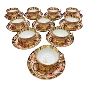 1860s Royal Crown Derby Imari Pattern Cups and Saucers by Stevenson & Hancock - Set of 10