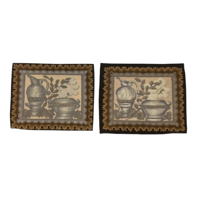 Antique Aubusson Tapestry Pillow Fragments - A Pair For Sale