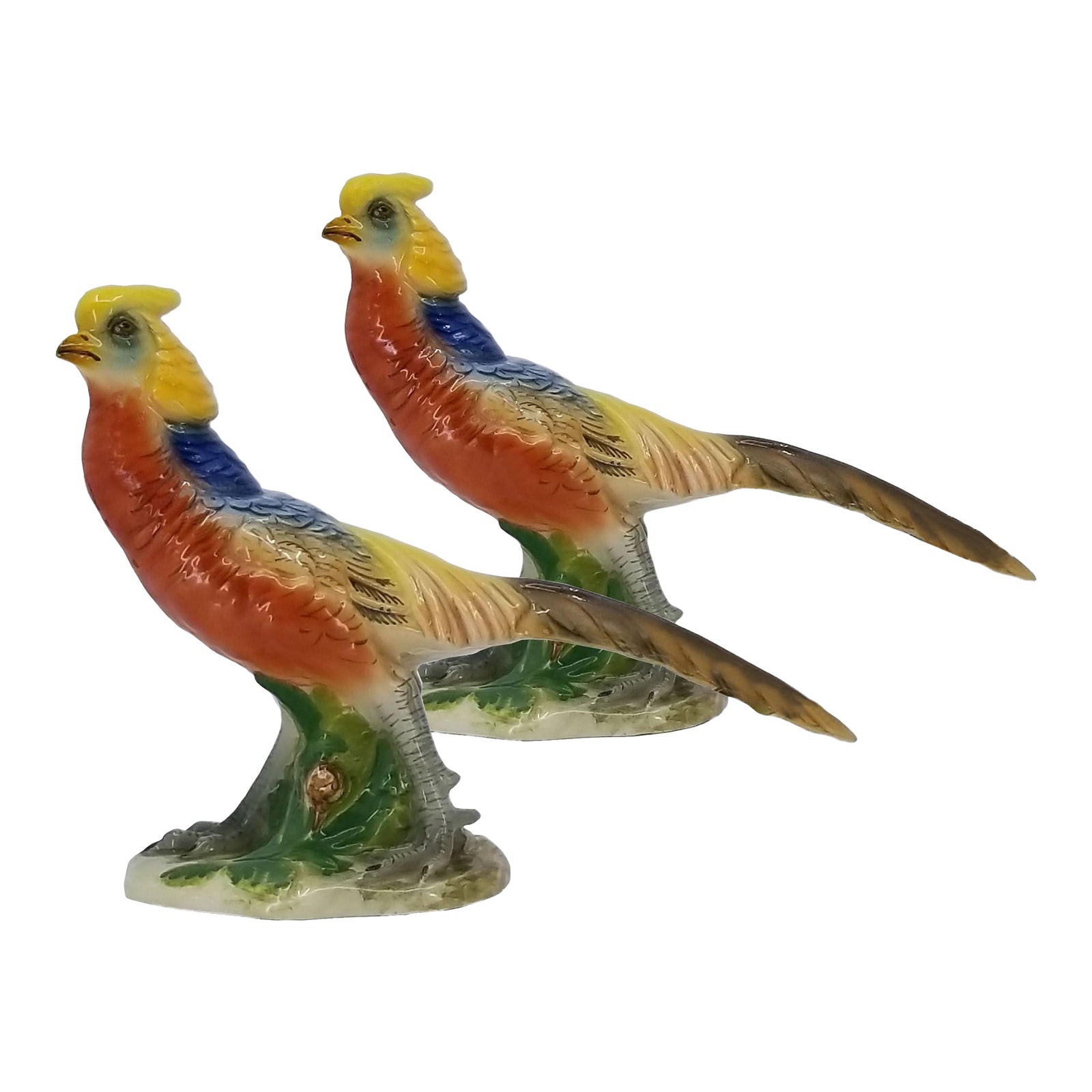 Pair Vintage Porcelain Bird Figurines or Table Sculptures Made in 1960s
