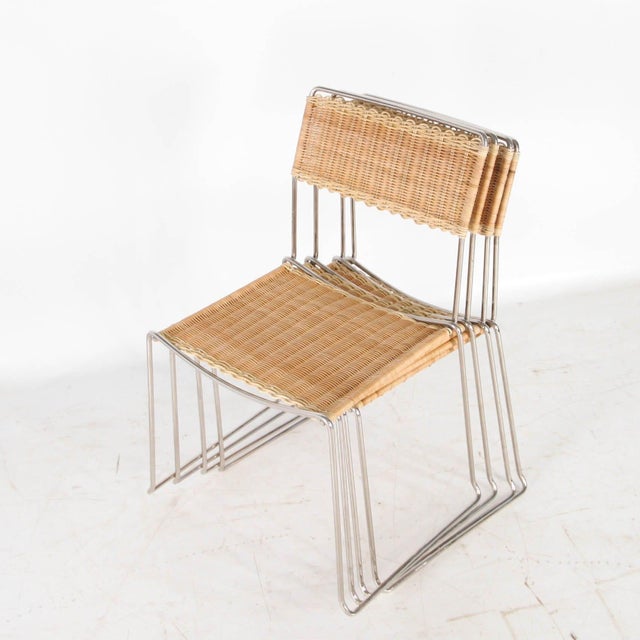 Wicker and Chrome Chairs, 1980s, Set of 4 For Sale - Image 10 of 14