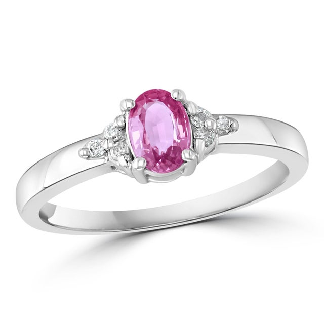 Pink Sapphire and Diamond 14 Karat White Gold Ring, Estate Size 6.5 For Sale - Image 13 of 18