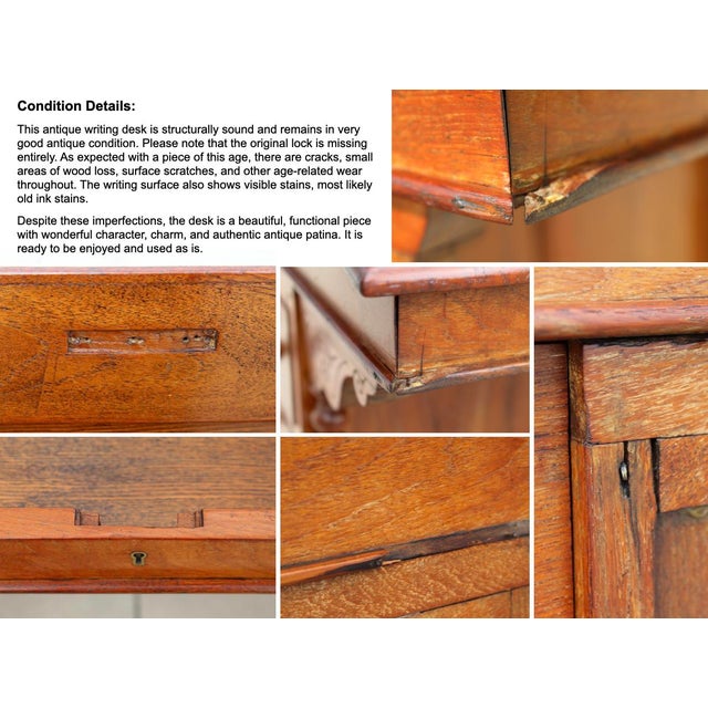 Antique 1860s Victorian Walnut Davenport Writing Desk English Slant Front Secretary With Original Green Baize Top For Sale - Image 18 of 18