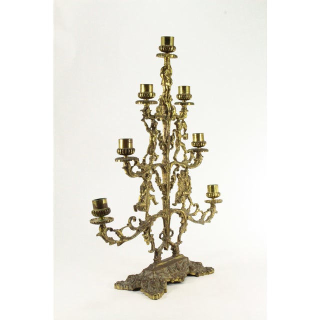 Traditional Seven-Light Figural Brass Candelabra Withe Jolly Dancers & Musicians For Sale - Image 3 of 15