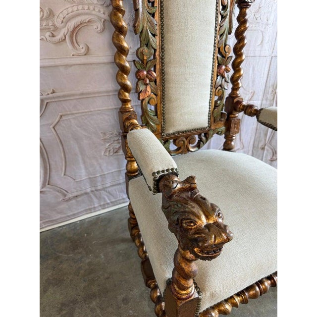 Set of 10 Chairs Italian Renaissance Revival Polychrome Giltwood Dining Chairs For Sale - Image 15 of 18