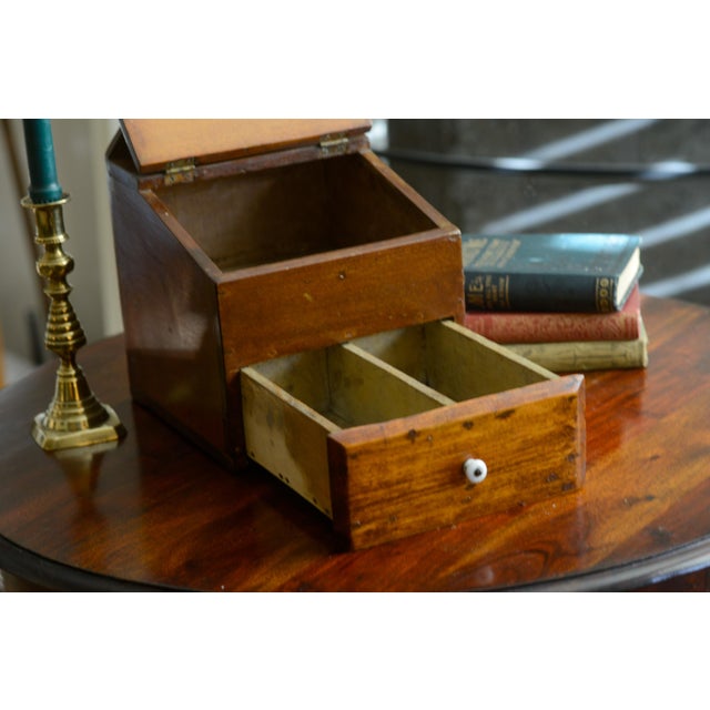 Vintage Primitive Wooden Large Hanging Fireside Candle Box Salt Box For Sale - Image 9 of 15