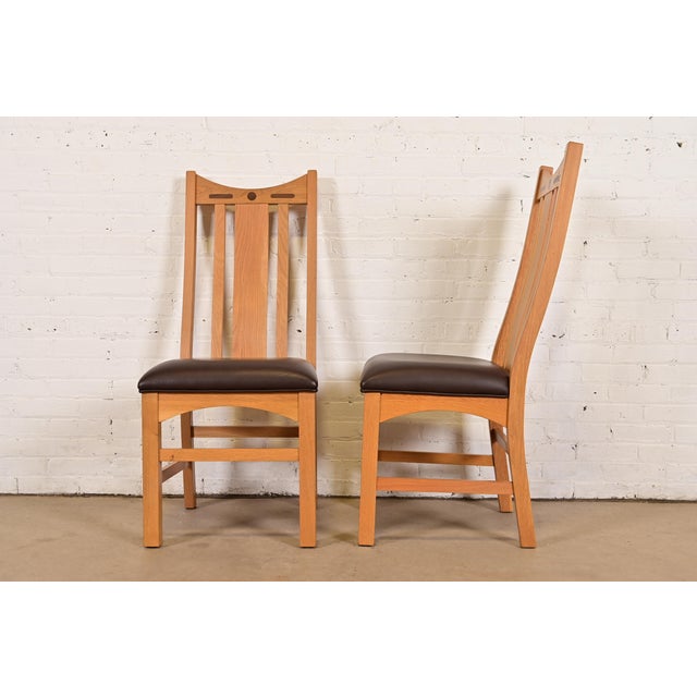 Stickley Style Mission Oak Arts & Crafts High Back Dining Chairs, Set of Four For Sale - Image 9 of 12