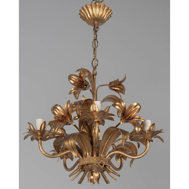Italian Gilt Tôle Chandelier For Sale - Image 10 of 11