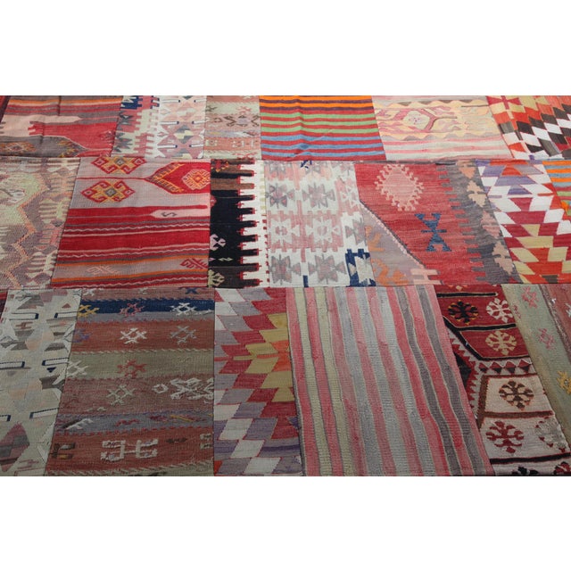 Textile Mid 20th Century Authentic Turkish Kilim Patchwork Rug With Tribal & Geometric Designs -5' 7'' X 9' 10'' For Sale - Image 7 of 10