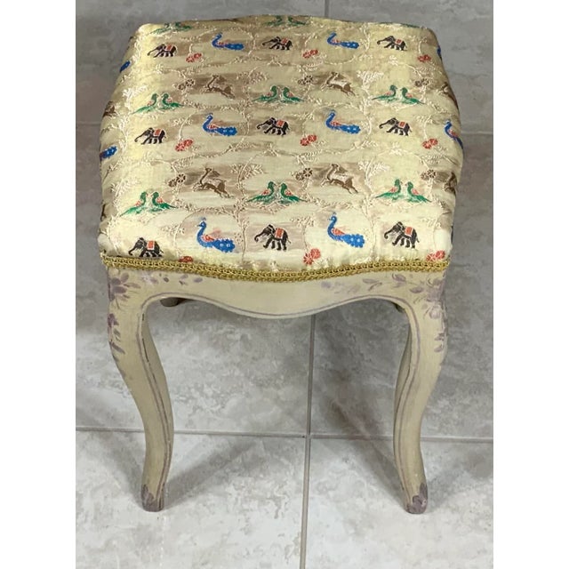 Gray Vintage Gray and Gold Painted Wood Stool For Sale - Image 8 of 11