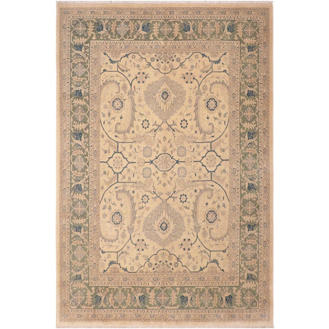 Beige Sun-Faded Beige/Green Wool Rug - 8'2'' X 9'10'' For Sale - Image 8 of 10