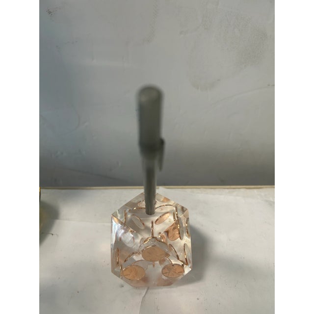 Contemporary 1970s Lucite Pen Holder With Suspended Pennies For Sale - Image 3 of 4