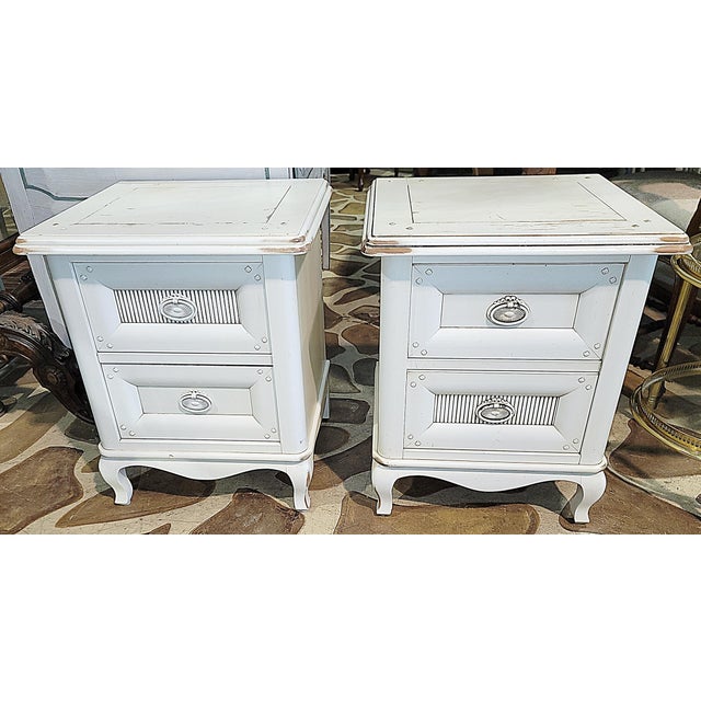 White 1990s Pair of French Country Style Shabby Night Tables Nightstands For Sale - Image 8 of 8