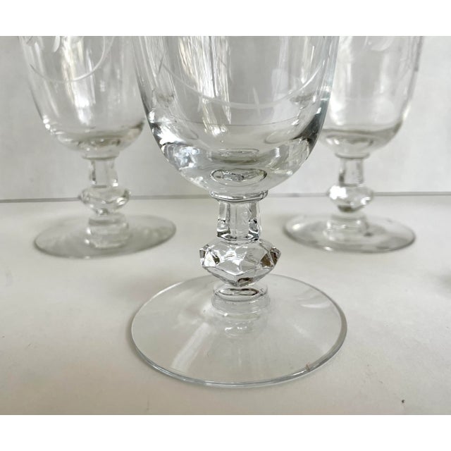 1940s 1940's Dolly Madison Rose Etched Crystal Glasses by Heisey - Set of 7 For Sale - Image 5 of 12