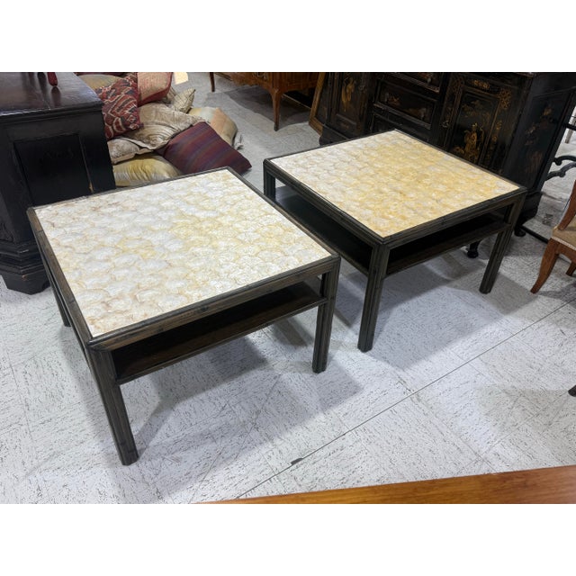 Boho Chic Pair of Bamboo Shell Tables For Sale - Image 3 of 8