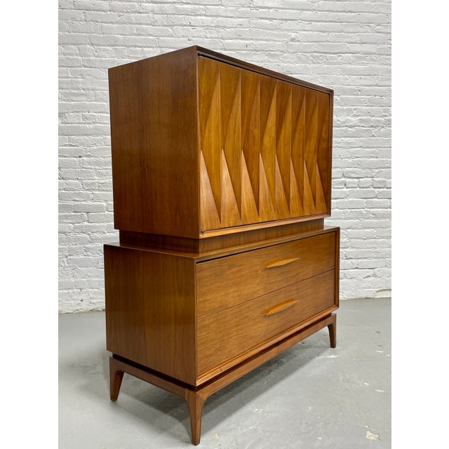 Truly incredible and one of a kind Mid Century Modern "Diamond" Dresser with a seemingly impossible sculpted "diamond"...