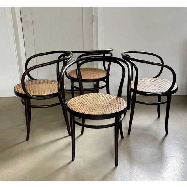 Beautiful set of 4 armchairs known as model 209 or the Wiener Stühl. Designed for Thonet around 1900. This set has brand...