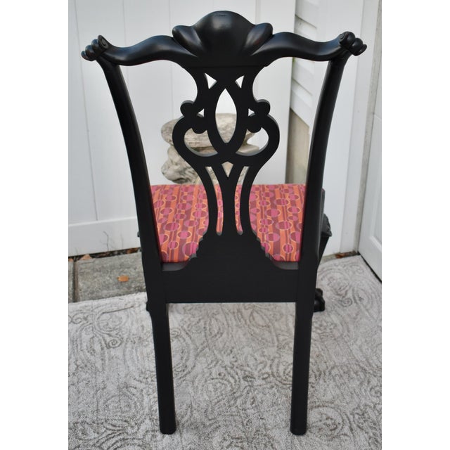 Antique Carved Mahogany Chippendale Style Side Chair in Distressed Black Finish For Sale - Image 9 of 12