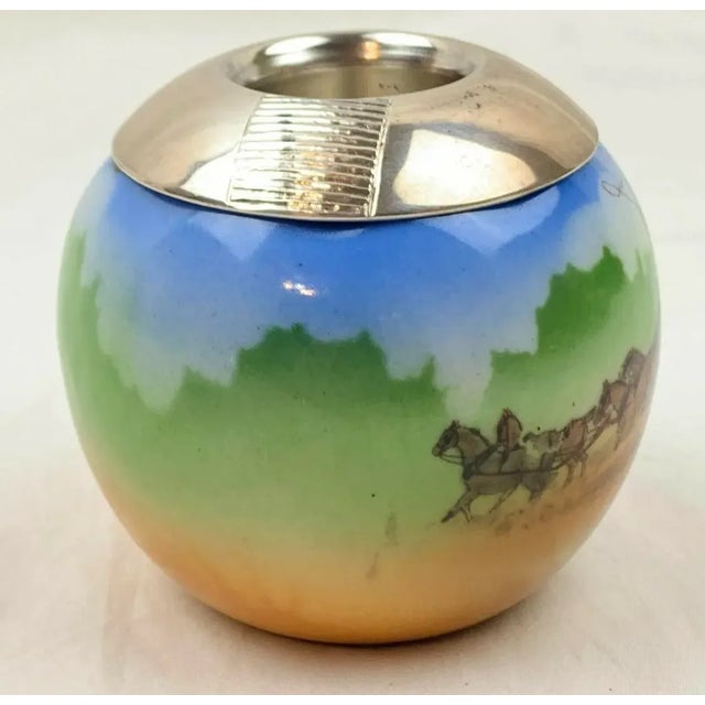 Vintage English Porcelain and Sterling Silver Rim Matchstrike Match Holder For Sale - Image 4 of 8