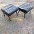 Pair Of French 1950s Ottoman, original Vintage Condition. Black faux leather, Brass feet.