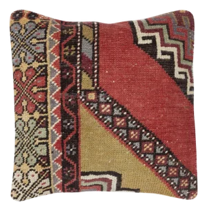 16"x16" Vintage Cushion Cover. Handknotted Rug Pillow. Rustic Throw Pillow