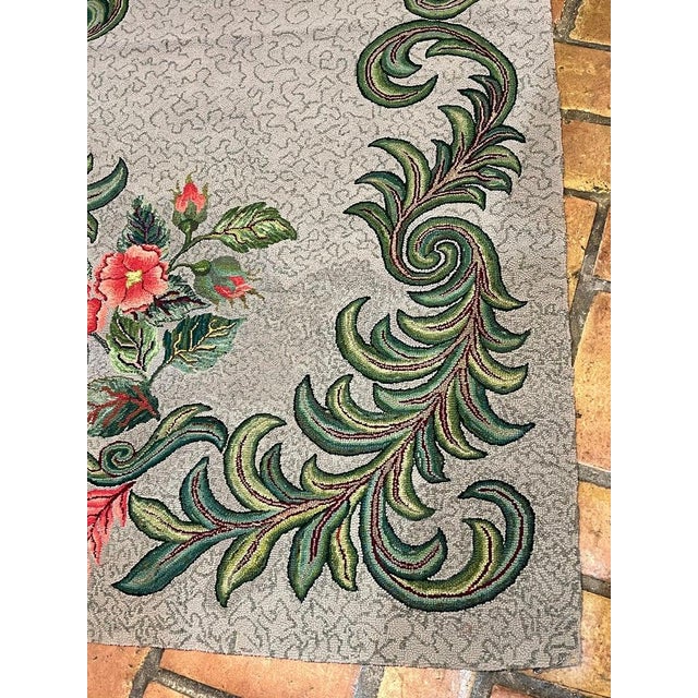 1950s Signed Hand-Hooked Folk Art Wall Hanging Colorful Floral Design, Usa For Sale - Image 11 of 18