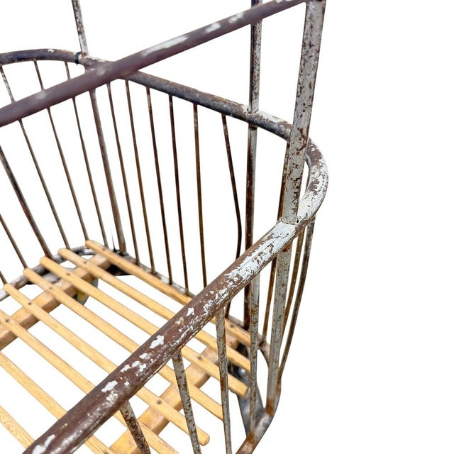 1920s Vintage French Metal Bakery Cart Long Industrial Bread Trolley Rolling Laundry Basket, 1920s For Sale - Image 5 of 8