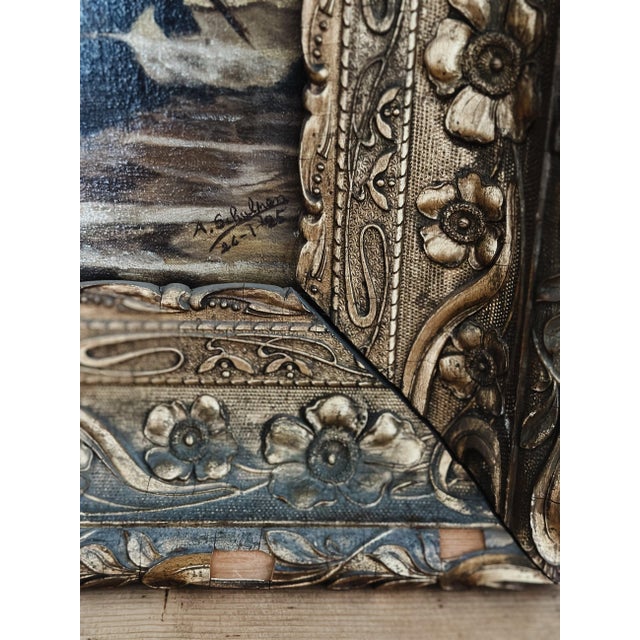 Antique Original French Oil Painting, The Storm That Rises For Sale - Image 9 of 11