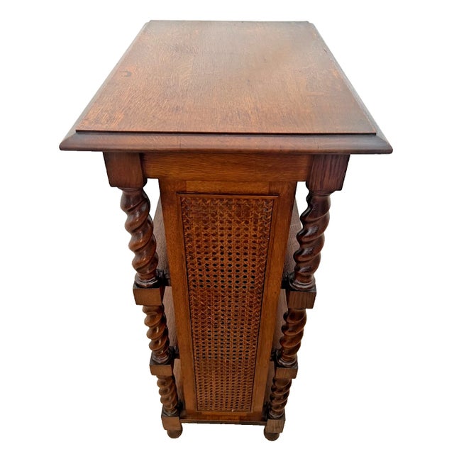 Antique Bookcase French Jacobean Revival Oak 4-Tier Etagere Barley Twist, Cane For Sale - Image 4 of 13