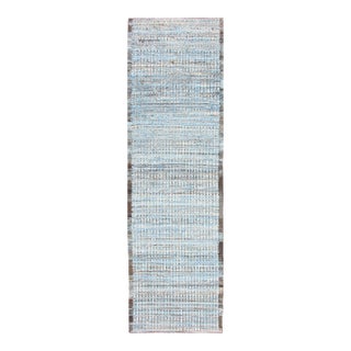 Modern Casual Runner With Hi-Low Design in Blue Pile With Brown 3'1 X 10'11 For Sale