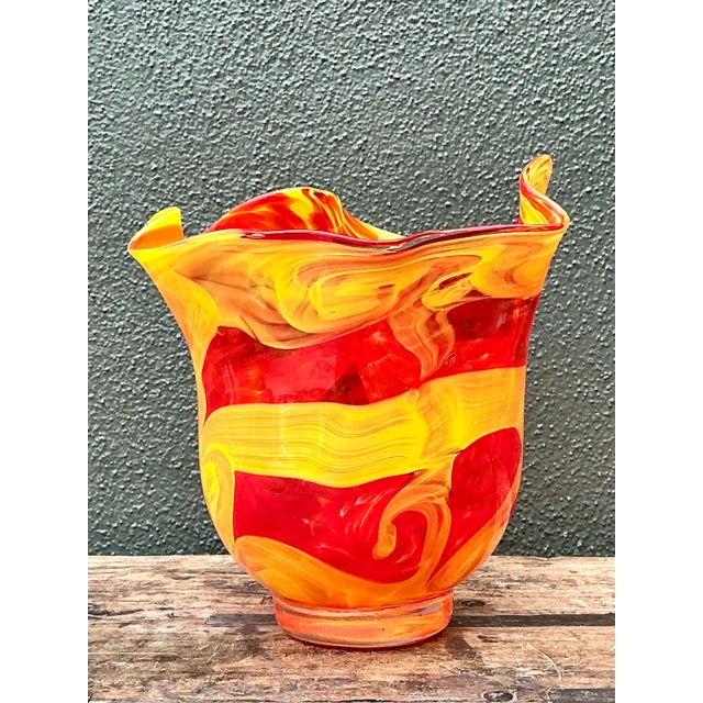 Vintage Italian Art Glass Vase After Murano For Sale In West Palm - Image 6 of 12