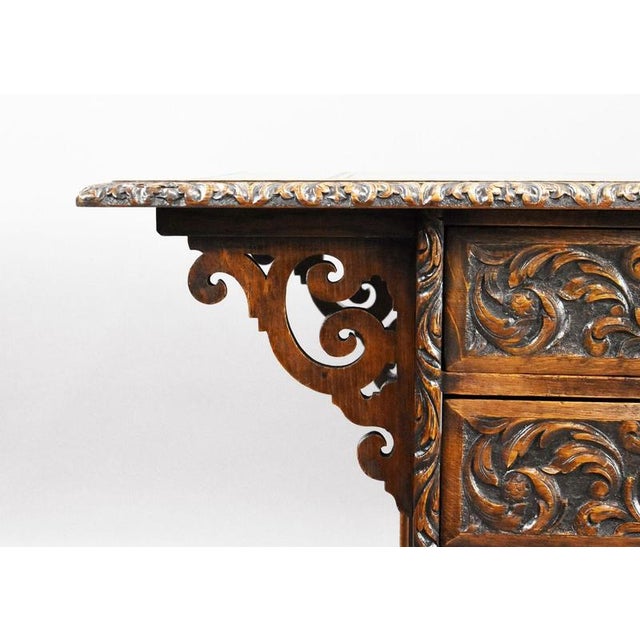 Late 19th Century Victorian Carved Oak Partners Writing Table, 1880 For Sale - Image 5 of 13