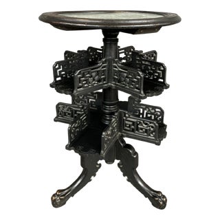 Early 20th Century Round Table with Green Marble Inlays For Sale