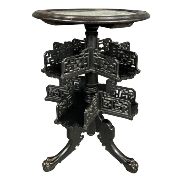 Early 20th Century Round Table with Green Marble Inlays For Sale