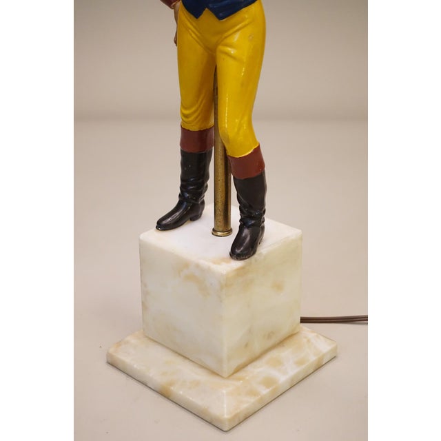 1950s Rarest Large Black Americana Lawn Jockey Statue Sculpture Brass Alabaster Marble Table Lamp For Sale - Image 9 of 13