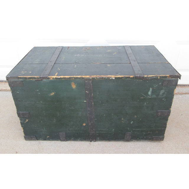 Green Antique Green Maritime Seaman’s Chest Ship Chest For Sale - Image 8 of 18