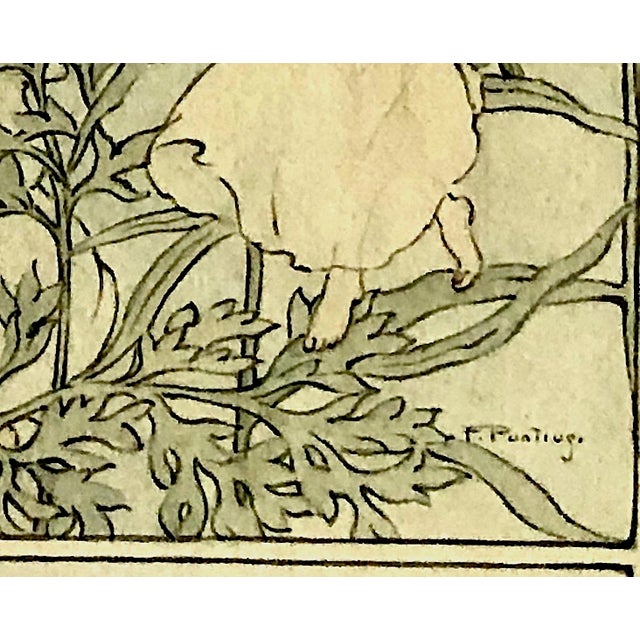Early 20th Century Antique Art Nouveau Fairy and Flower Framed Original Watercolor For Sale - Image 5 of 7
