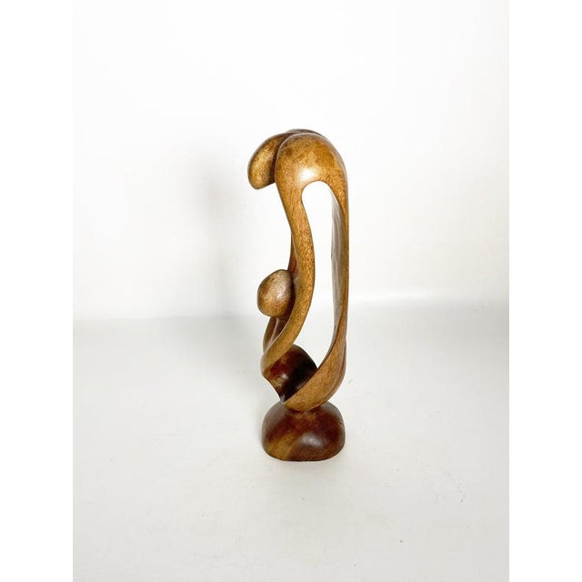 1970s Brown Wooden Sculpture of a Woman and Child, France, 1970 For Sale - Image 5 of 16