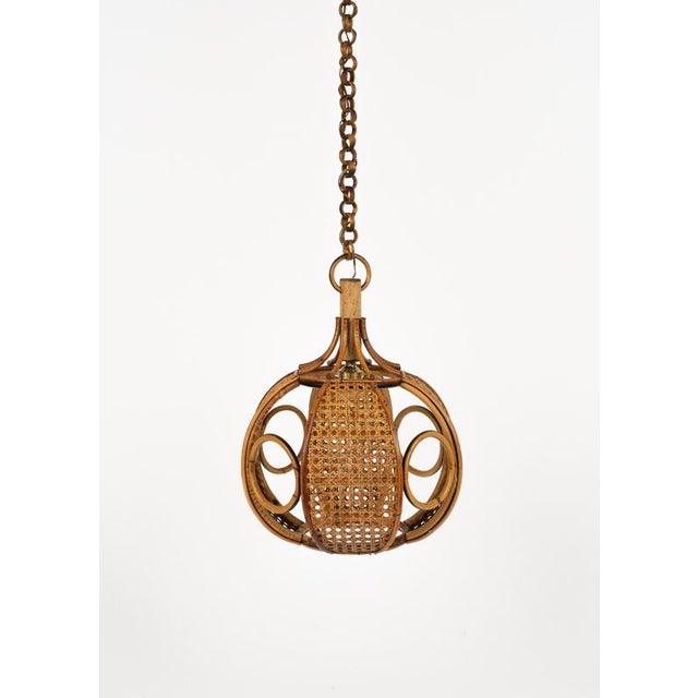 Mid-Century French Riviera Pendant Light in Rattan and Wicker, Italy, 1960s For Sale - Image 6 of 17