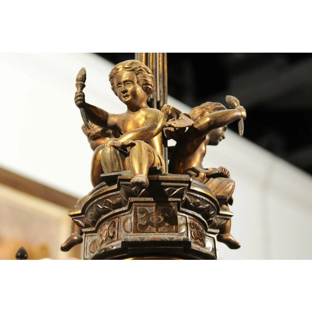 19th Century French Three-Light Bronze and Baccarat Style Chandelier With Cherubs For Sale - Image 11 of 13