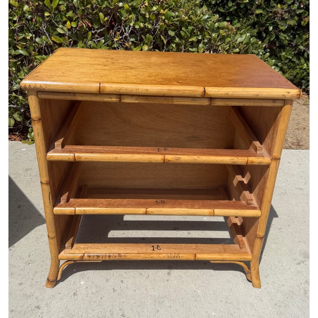 Vintage Bamboo / Grasscloth “Rising Sun” Dresser & Nightstand, a Set of 2 For Sale - Image 11 of 15