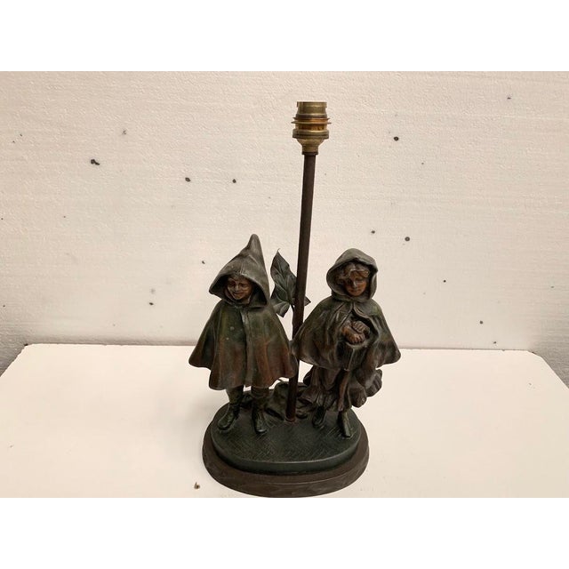 Antique Spelter Bedside Lamp with Children, 1900s For Sale - Image 4 of 8