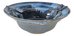 Southwestern Studio Art Pottery Bowl With Sculptural Lizard Relief 12.25"