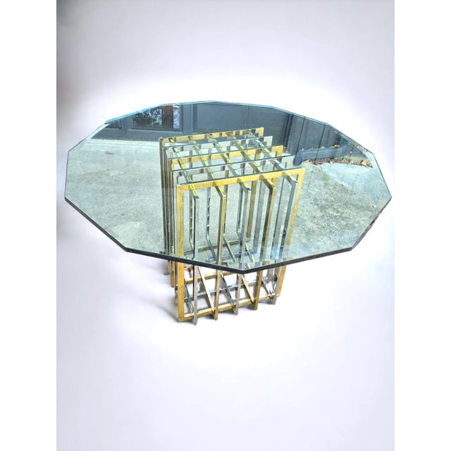 French 1970s Pierre Cardin Geometric Chrome & Brass Cage Dining Table For Sale - Image 3 of 11