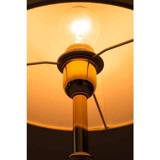 Large Art Deco Glass and Brass Table Lamp with Fabric Shade, Vienna, 1920s For Sale - Image 12 of 15