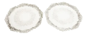 English Sheffield Plated Round Barware / Tableware Trays - a Pair