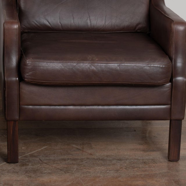 Pair, Mid Century Brown Leather Wingback Chairs From Denmark For Sale - Image 11 of 15