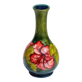 Moorcroft Vintage Hibiscus Vase Hand Painted Ceramic Art Pottery Collectible Home Decor For Sale