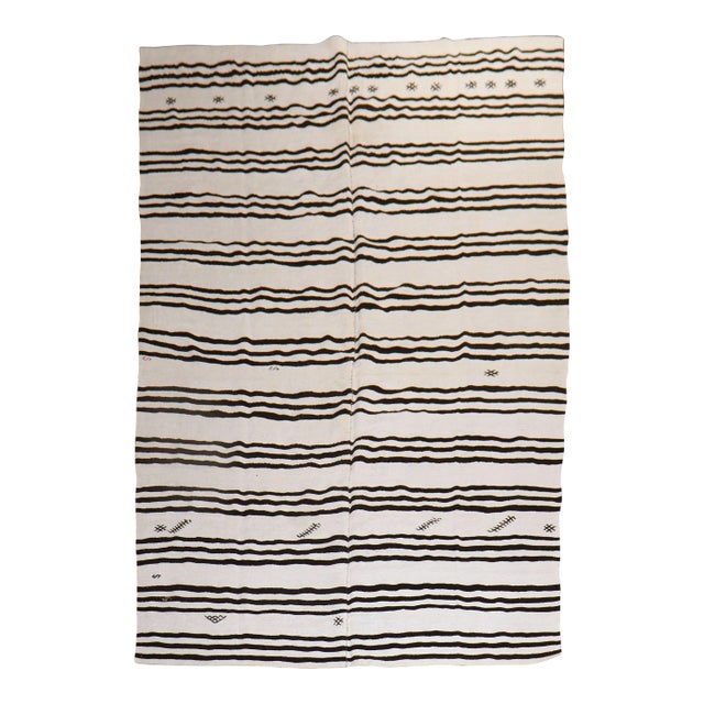 Mid 20th Century Vintage Turkish White Brown Kilim, 7'5'' X 11'2'' For Sale